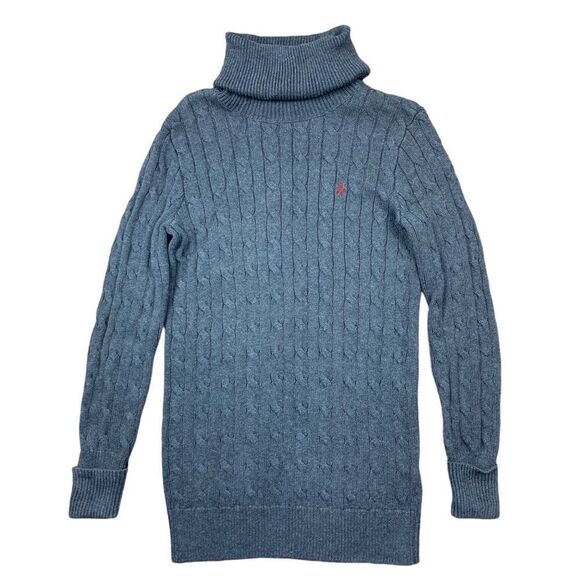 Ralph Lauren Sweaters - RALPH LAUREN SPORT grey Cable Knit Tunic Length Turtleneck Sweater